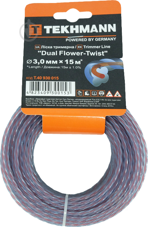 Леска для триммеров Tekhmann DUAL Flower-Twist 3 мм 15 м T.40930015 - фото 1