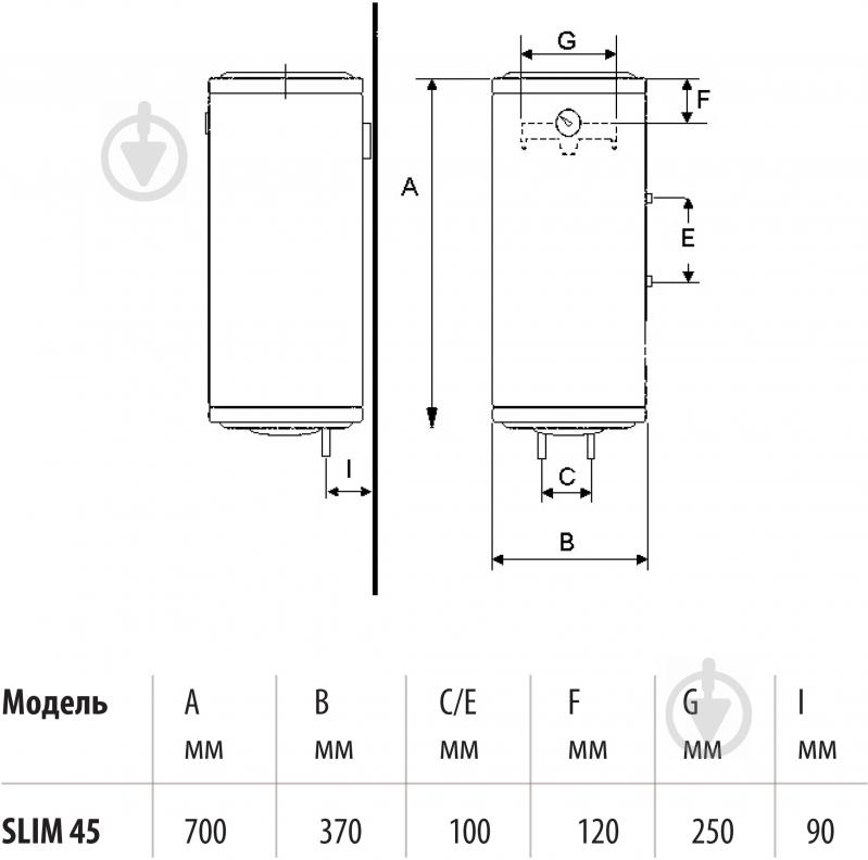 УЦІНКА! Бойлер Bandini SLIM 45 45 л. 2,0 кВт 700 x 370 мм (УЦ №57) - фото 2