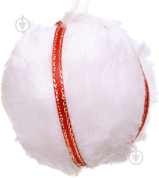 ᐉ  новогодний пушистый шар с красной лентой 9343-7 белый • Купить в .