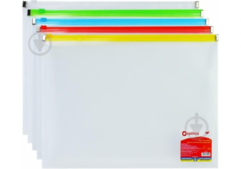 Папка с zip-замком А4 прозрачная ассорти Optima O35544 - фото 1