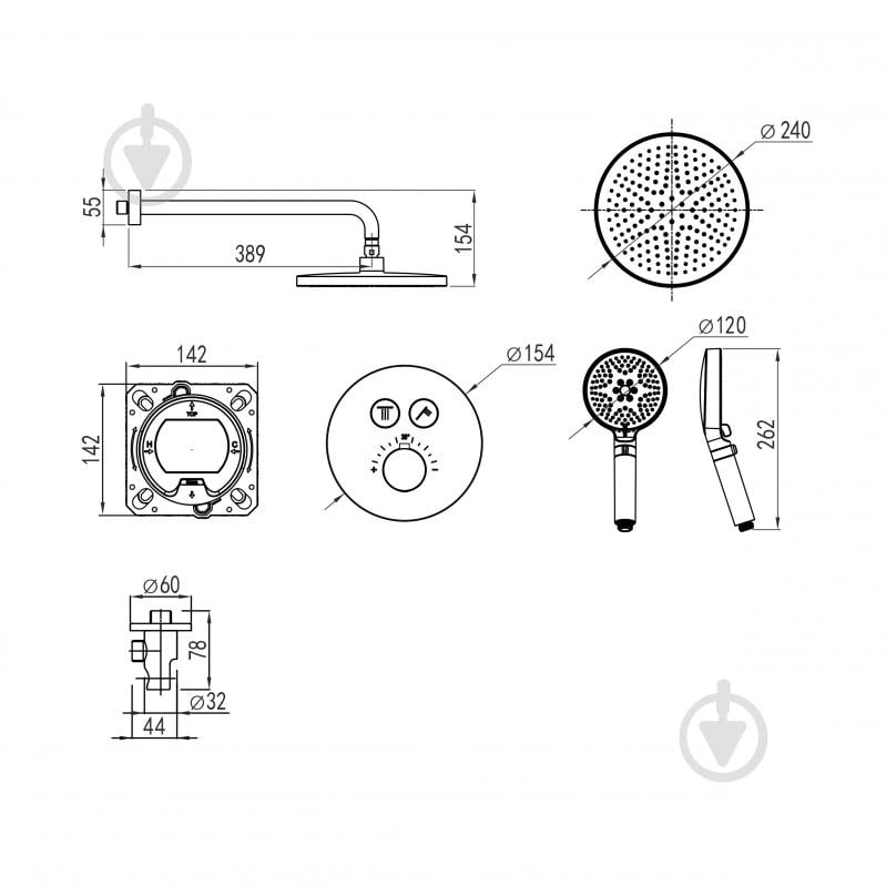 Душова система прихованого монтажу Imprese CENTRUM ER (термостат 2 функції, кнопки перемикання, душ d240 мм - фото 2 Душова система прихованого монтажу Imprese CENTRUM ER (термостат 2 функції, кнопки перемикання, душ d240 мм - фото 2