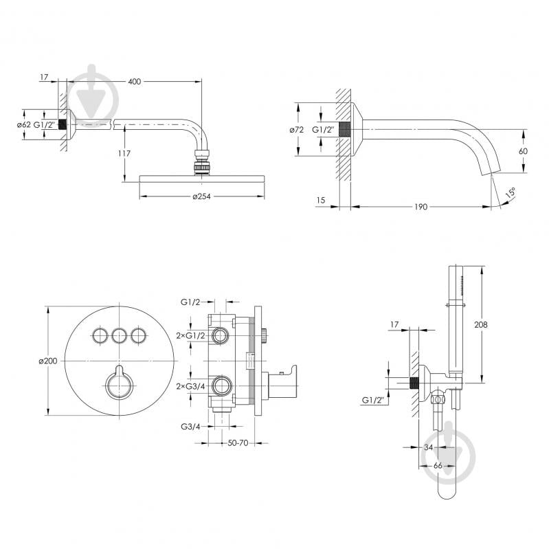 Душевая система скрытого монтажа Imprese с термостатом SMART CLICK ZMK101901225, хром - фото 2 Душевая система скрытого монтажа Imprese с термостатом SMART CLICK ZMK101901225, хром - фото 2