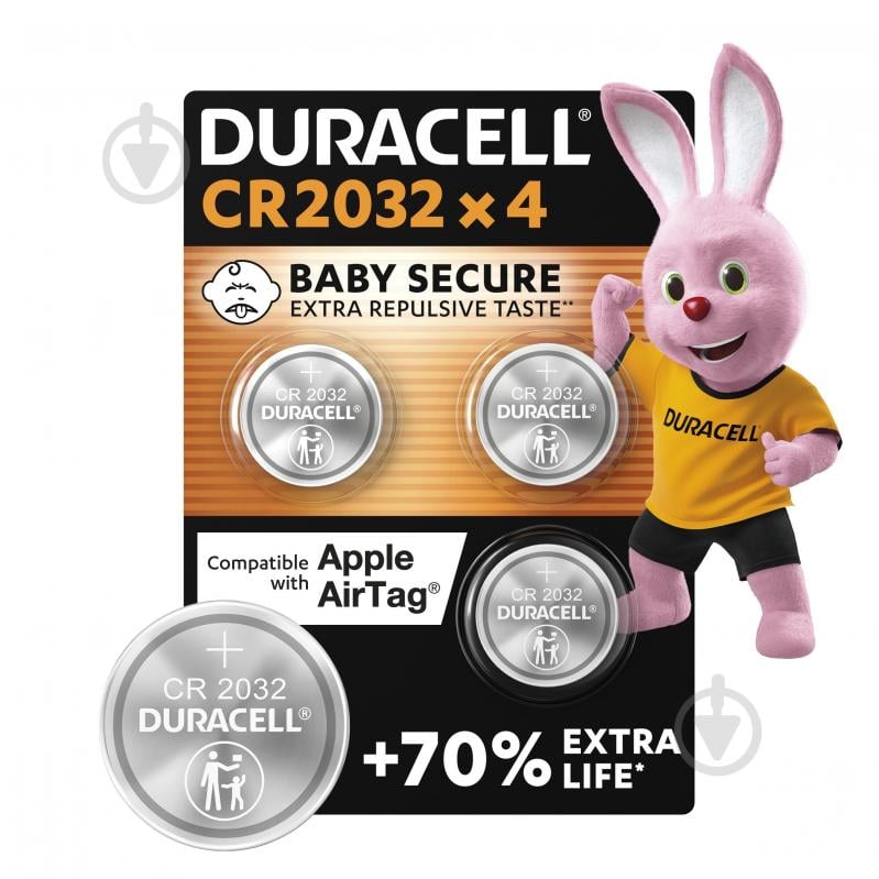 Батарейка Duracell специальная литиевая типу таблетка 3В CR2032/CR 4 шт. - фото 1