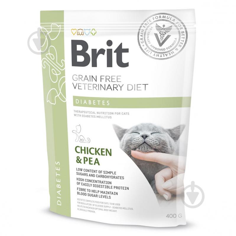 Корм сухий для дорослих котів Brit VetDiets при цукровому діабеті курка, горох 400 г - фото 1