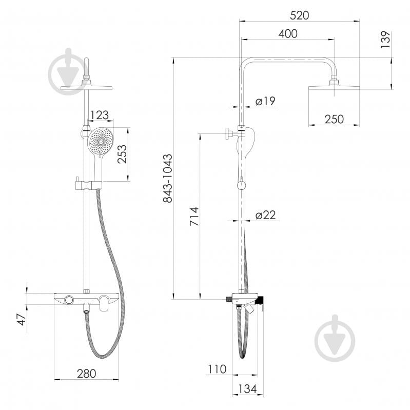 Душова система Imprese MODUS D (змішувач для душа, душ d250 мм, лійка 3 режими, шланг 1500 мм PVC), чорний м - фото 2 Душова система Imprese MODUS D (змішувач для душа, душ d250 мм, лійка 3 режими, шланг 1500 мм PVC), чорний м - фото 2
