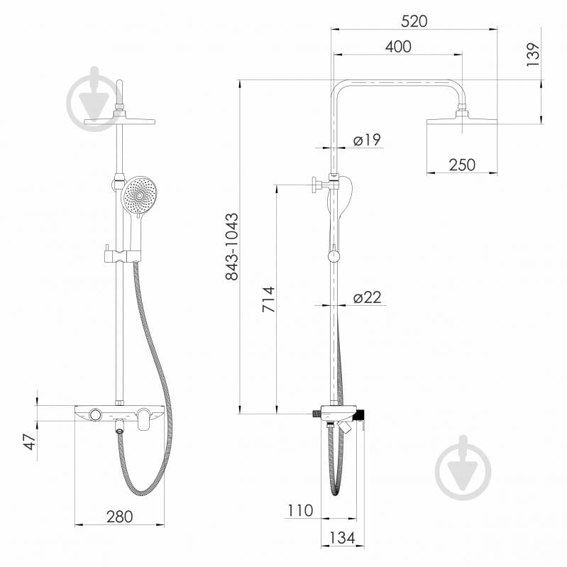 Душова система Imprese MODUS D (змішувач для душа, душ d250 мм, лійка 3 режими, шланг 1500 мм PVC), хром - фото 2 Душова система Imprese MODUS D (змішувач для душа, душ d250 мм, лійка 3 режими, шланг 1500 мм PVC), хром - фото 2