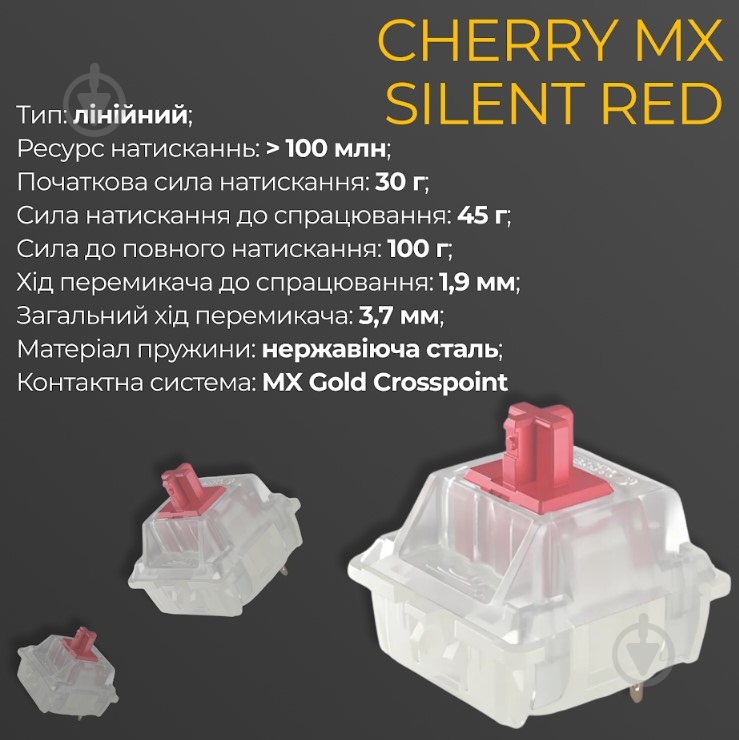 Клавіатура Ducky Ducky One 3 Cherry MX Silent Red RGB UA (DKON2108ST-SUAPXCLAWSC1) black - фото 7