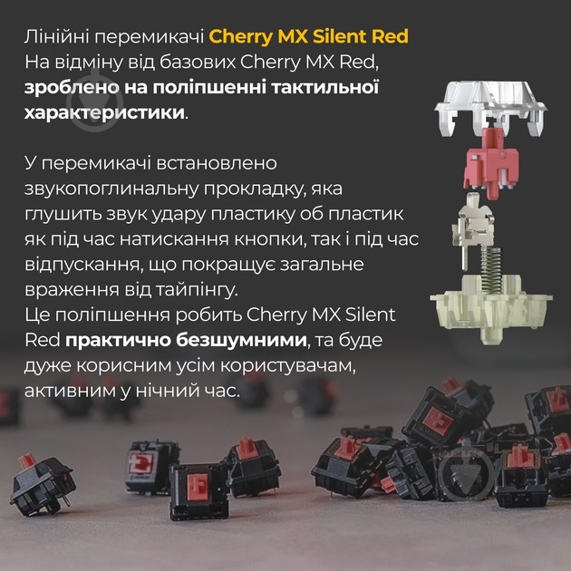 Клавіатура Ducky Ducky One 3 Cherry MX Silent Red RGB UA (DKON2108ST-SUAPXCLAWSC1) black - фото 25