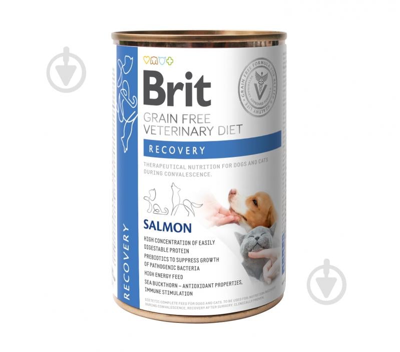 Корм влажный для взрослых собак и котов для всех пород Brit VetDiets во время выздоровления, восстановления после операции (лосось) 400 г - фото 1