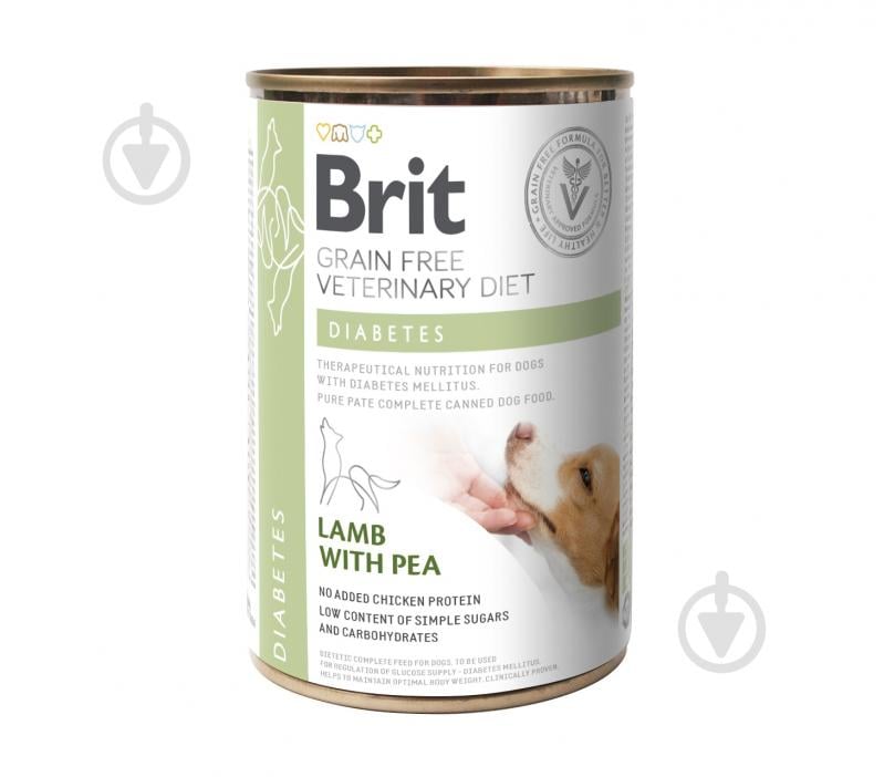 Корм влажный для взрослых собак для всех пород Brit VetDiets при сахарном диабете (ягненка, горох) 400 г - фото 1