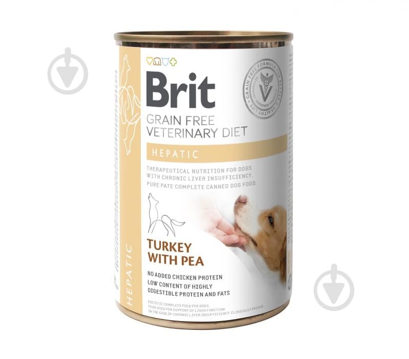 Корм вологий для дорослих собак для усіх порід Brit VetDiets для підтримки роботи печінки (індичка, горох) 400 г - фото 1