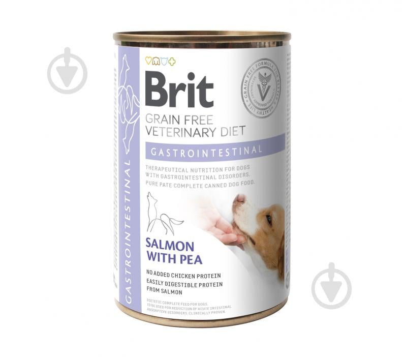 Корм влажный для взрослых собак для всех пород Brit VetDiets для желудочно-кишечного тракта (лосось, горох) 400 г - фото 1