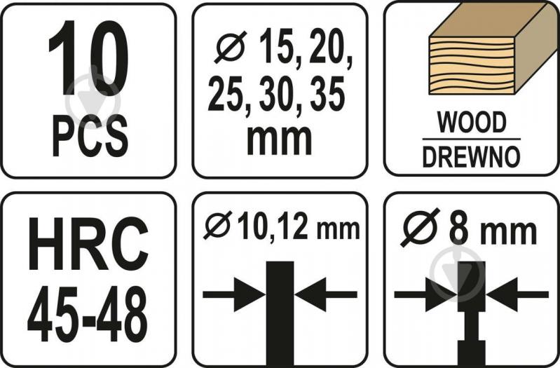 Набір свердел по дереву YATO коронки та фрези d15-35 мм 110/90 мм 10 шт. YT-33837 - фото 5