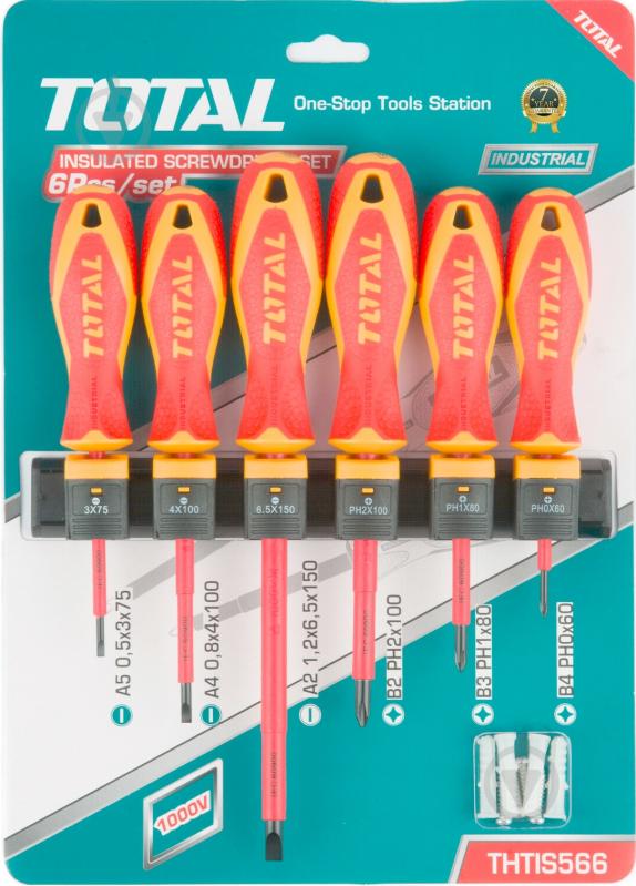 Набір викруток Total діелектричних до 1000 В 6 шт. SL 3.0 / 4.0 / 6.5 PH 0 / 1 / 2×150 мм THTIS566 - фото 16