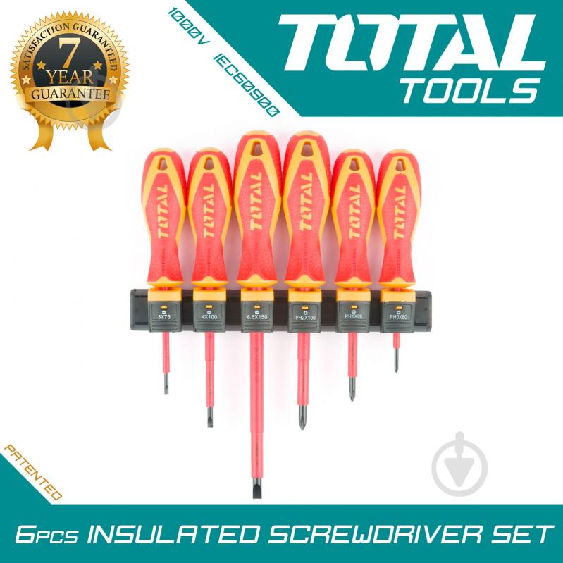Набір викруток Total діелектричних до 1000 В 6 шт. SL 3.0 / 4.0 / 6.5 PH 0 / 1 / 2×150 мм THTIS566 - фото 15