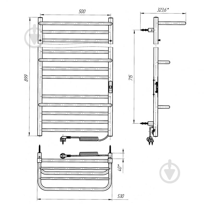 Полотенцесушитель электрический Evro-Termo Садива П12 500 х 900 с полкой ЭЛЕКТРО П.П. - фото 6