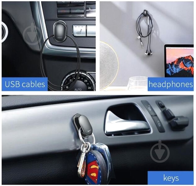 Крючок-держатель BASEUS Small Shell Vehicle Hook (ACGGBK-01) - фото 10