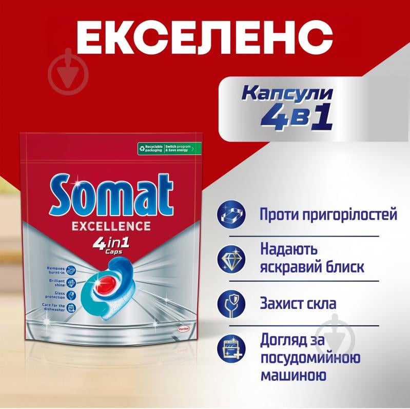 Капсули для посудомийних машин Somat Excellence 4-в-1 НОВИНКА 88 шт. - фото 2