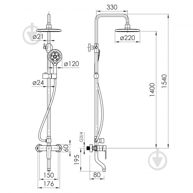 Душова система Imprese MODUS B (змішувач для душа з виливом), хром - фото 2
