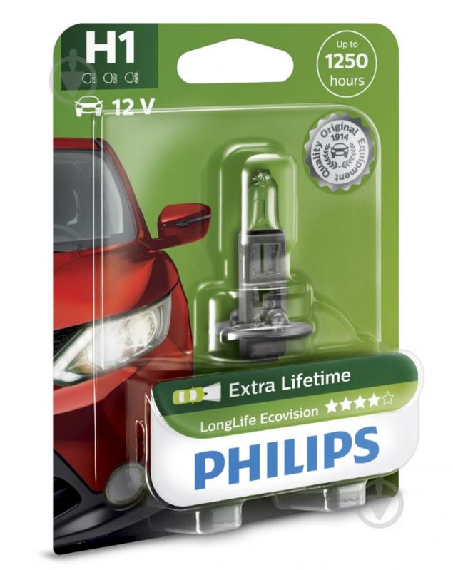 Автолампа галогенна Philips LongLife EcoVision H1 55 Вт 1 шт.(36196430) - фото 2