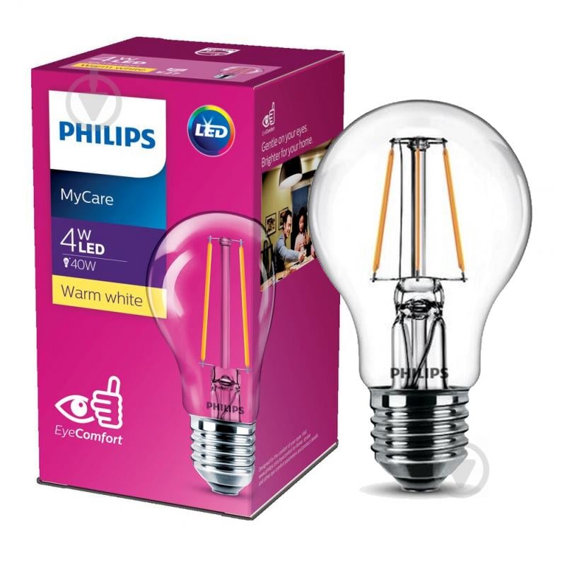 Лампа светодиодная Philips Classic 4 Вт A60 прозрачная E27 220 В 3000 К - фото 1