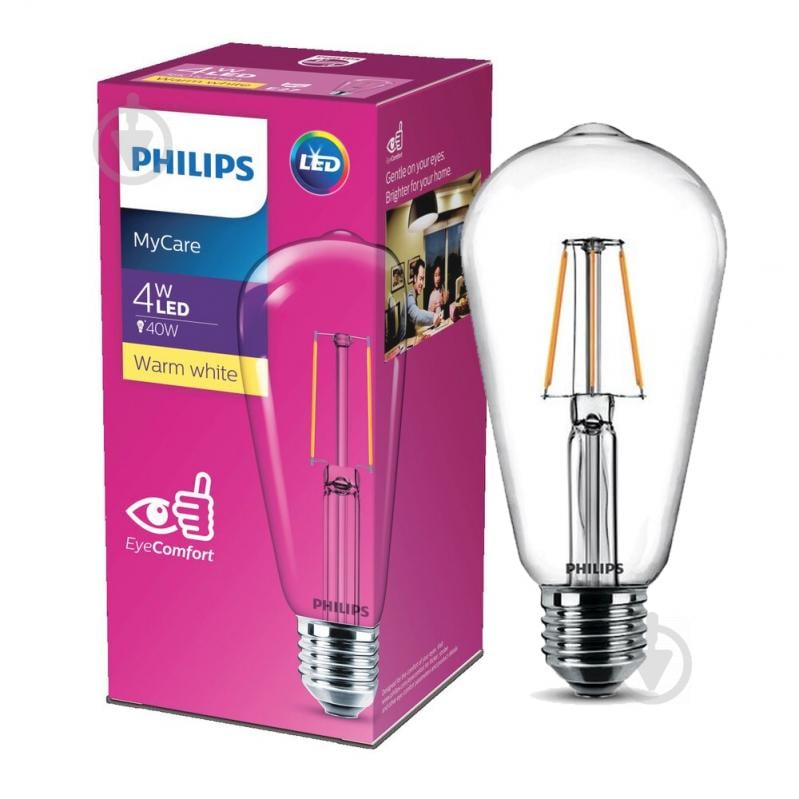 Лампа світлодіодна Philips Classic 4 Вт ST64 прозора E27 220 В 3000 К - фото 1