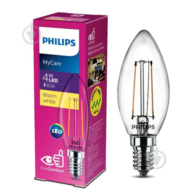 Лампа світлодіодна Philips Classic 4 Вт B35 прозора E14 220 В 3000 К - фото 1