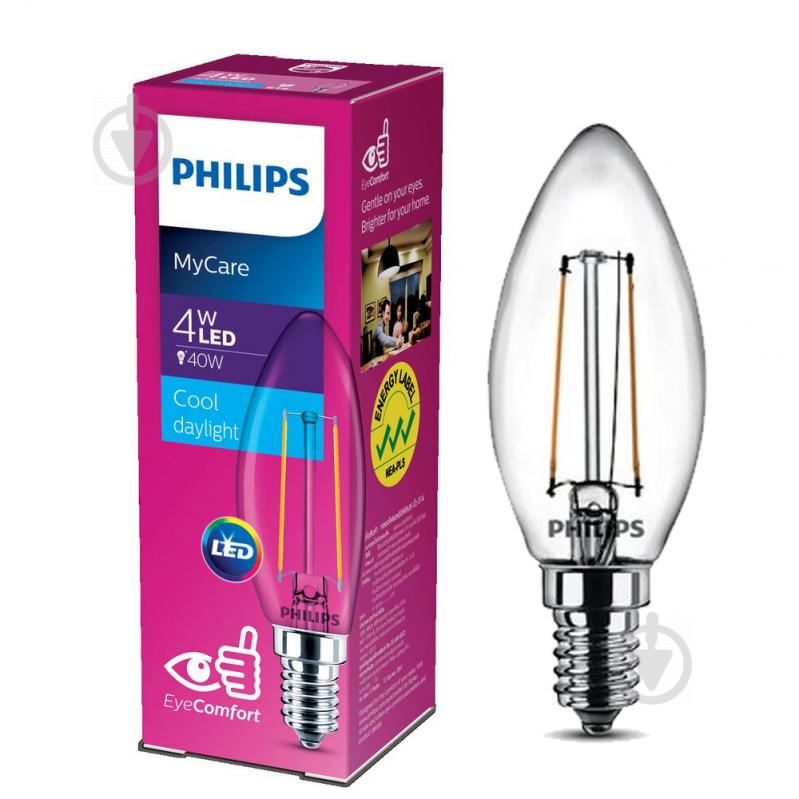 Лампа светодиодная Philips Classic 4 Вт B35 прозрачная E14 220 В 6500 К - фото 1