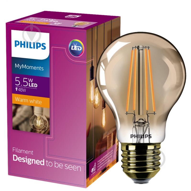 Лампа світлодіодна Philips Classic Gold 5.5 Вт A60 прозора E27 220 В 2500 К - фото 1