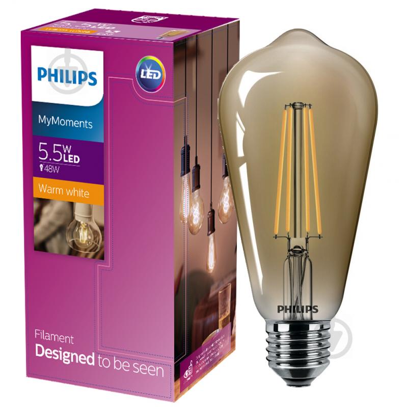 Лампа світлодіодна Philips Classic Gold 5.5 Вт ST64 прозора E27 220 В 2500 К - фото 1