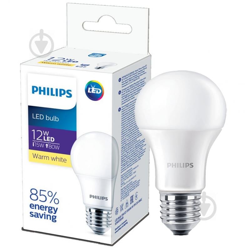 Лампа світлодіодна Philips EcoHome 12 Вт A60 матова E27 220 В 3000 К - фото 1