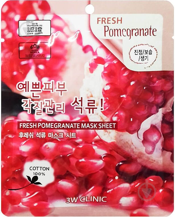 Маска тканинна для обличчя 3W Clinic зволожувальна Fresh Pomegranate Mask Sheet 23 мл - фото 1