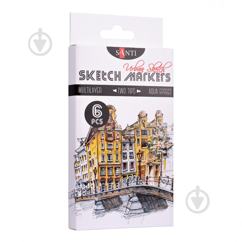 Набір спиртових маркерів Santi sketch Urban Sketch 6 шт. різнокольоровий - фото 1