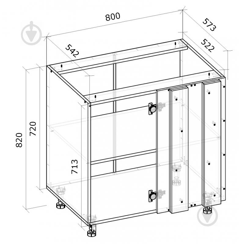 Тумба нижняя мойка (левый щит) 800x820x522 мм орех - фото 2
