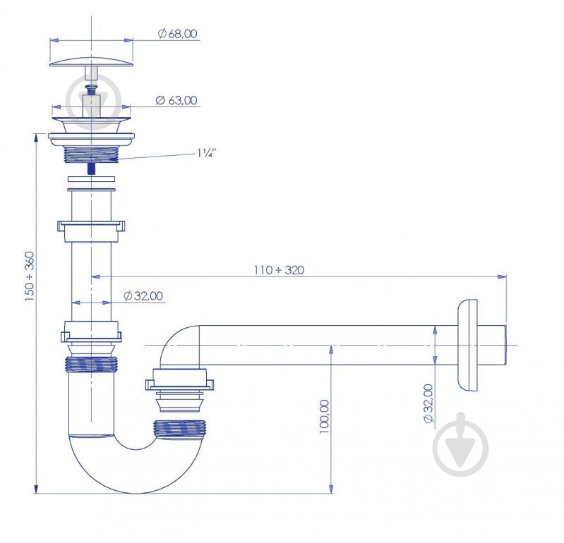 Сифон для умивальника Bakimay Ø32 mm 1¼ - фото 2