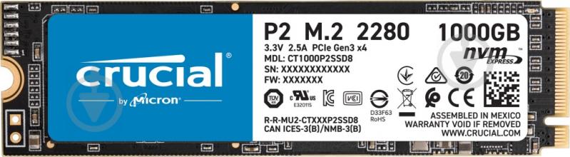 SSD-накопичувач Micron Crucial P2 1000GB M.2 PCI Express 3.0 x4 QLC (CT1000P2SSD8) - фото 1