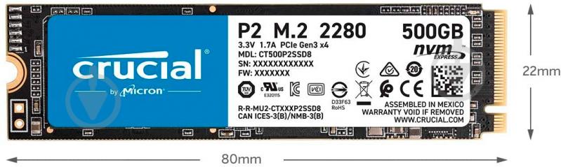 SSD-накопитель Micron P2 500GB M.2 PCI Express 3.0 x4 3D NAND (CT500P2SSD8) - фото 4