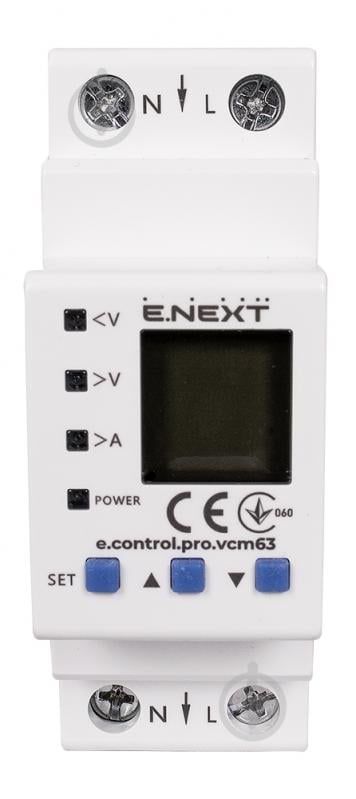 Реле напруги ENEXT однофазне 63А з індикацією e.control.pro.vcm63 p0690103 - фото 2