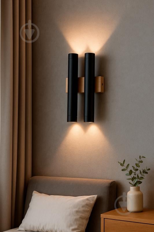 Бра LIGHT SET MLYN 2538 4 x GU5.3 черный/дерево - фото 2
