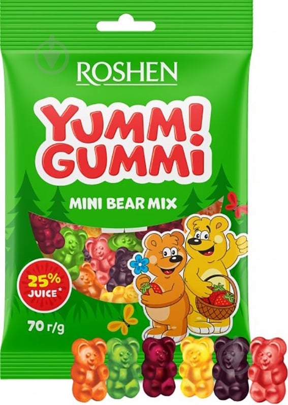 Конфеты Roshen желейные Yummi Gummi Mini Bear Mix 70 г (4823077621307) - фото 1 Конфеты Roshen желейные Yummi Gummi Mini Bear Mix 70 г (4823077621307) - фото 1
