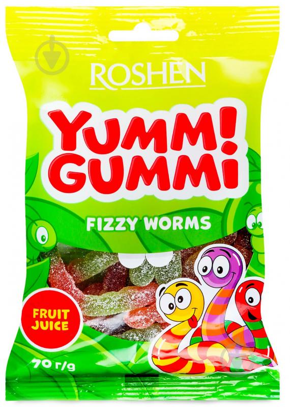 Цукерки Roshen желейні Yummi Gummi Fizzy Worms 70 г (4823077622175) - фото 1