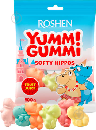 Цукерки Roshen желейні Yummi Gummi Softy Hippos 100 г (4823077622588) - фото 1