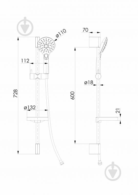 Душовий гарнітур VOLLE CASCADA B45, лійка O110мм, 3 режими, штанга 72 см, шланг PVC 150см, мильниця, de la nochi - фото 2 Душовий гарнітур VOLLE CASCADA B45, лійка O110мм, 3 режими, штанга 72 см, шланг PVC 150см, мильниця, de la nochi - фото 2
