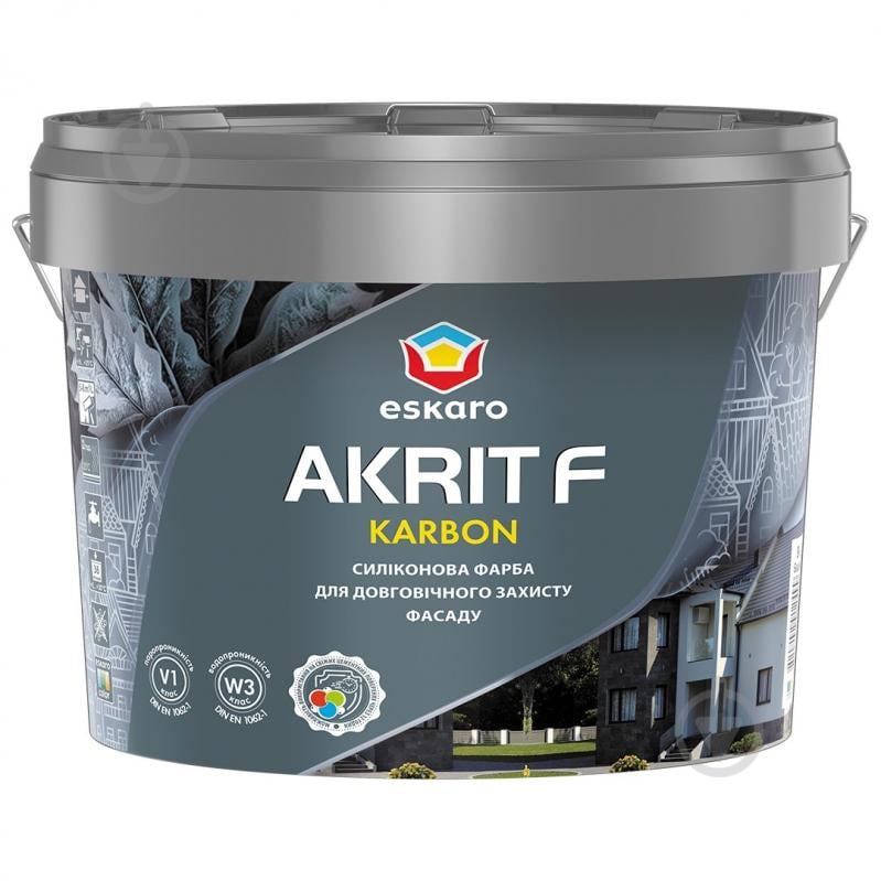 Фарба фасадна силіконова Eskaro Akrit F Karbon мат білий 9 л 11,52 кг - фото 1 Фарба фасадна силіконова Eskaro Akrit F Karbon мат білий 9 л 11,52 кг - фото 1