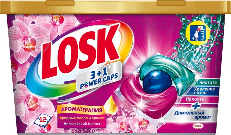 Капсули для машинного прання Losk Ароматерапія Ефірні олії та Малайзійська квітка 12 шт.