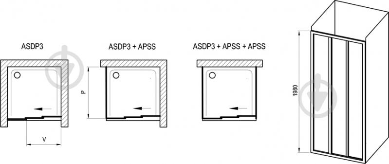 Душевые двери Ravak ASDP3-80 198 Черный + grape - фото 3
