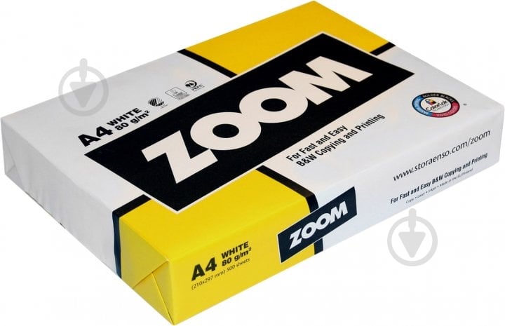 Бумага ZOOM А4 80 г/м2 класс С 500 л - фото 1 Бумага ZOOM А4 80 г/м2 класс С 500 л - фото 1