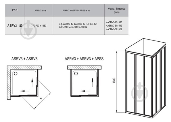 Стінка душова Ravak ASRV3- 90 TRANSPARENT - фото 2