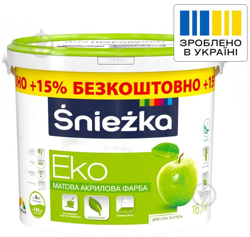 Краска акриловая водоэмульсионная Sniezka Sniezka Eko мат белый 10 л 14 кг - фото 1