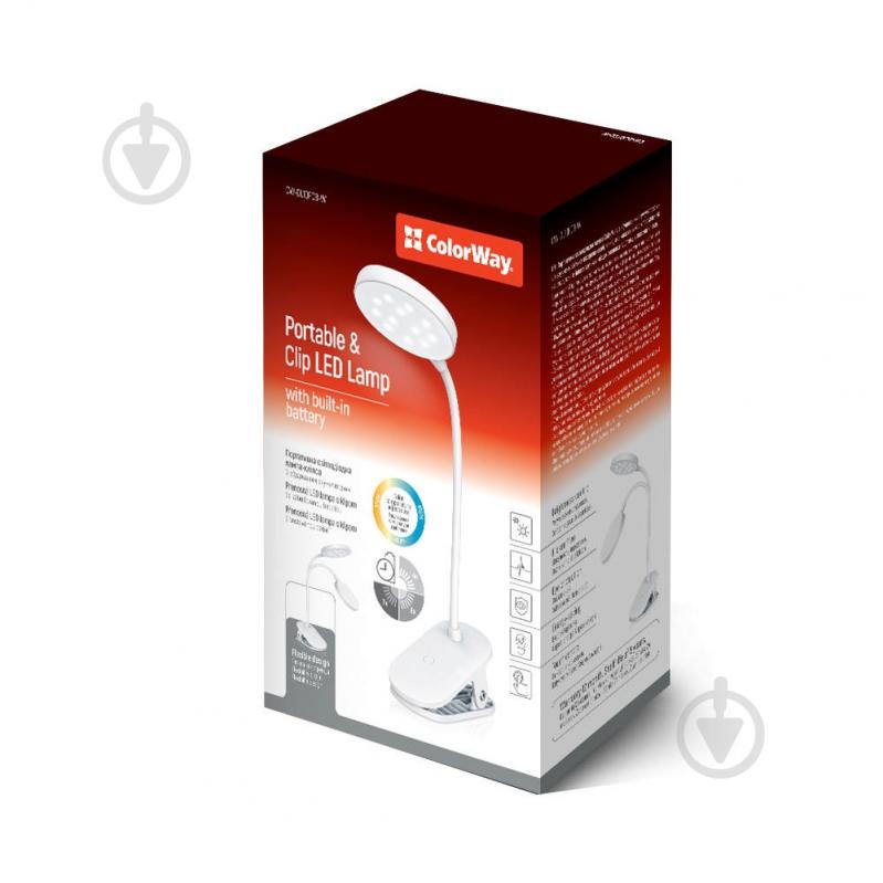 Настільна лампа ColorWay Flexible & Clip 2 із вбудованим акумулятором 24x3,5 Вт білий CW-DL10FCB-W - фото 1
